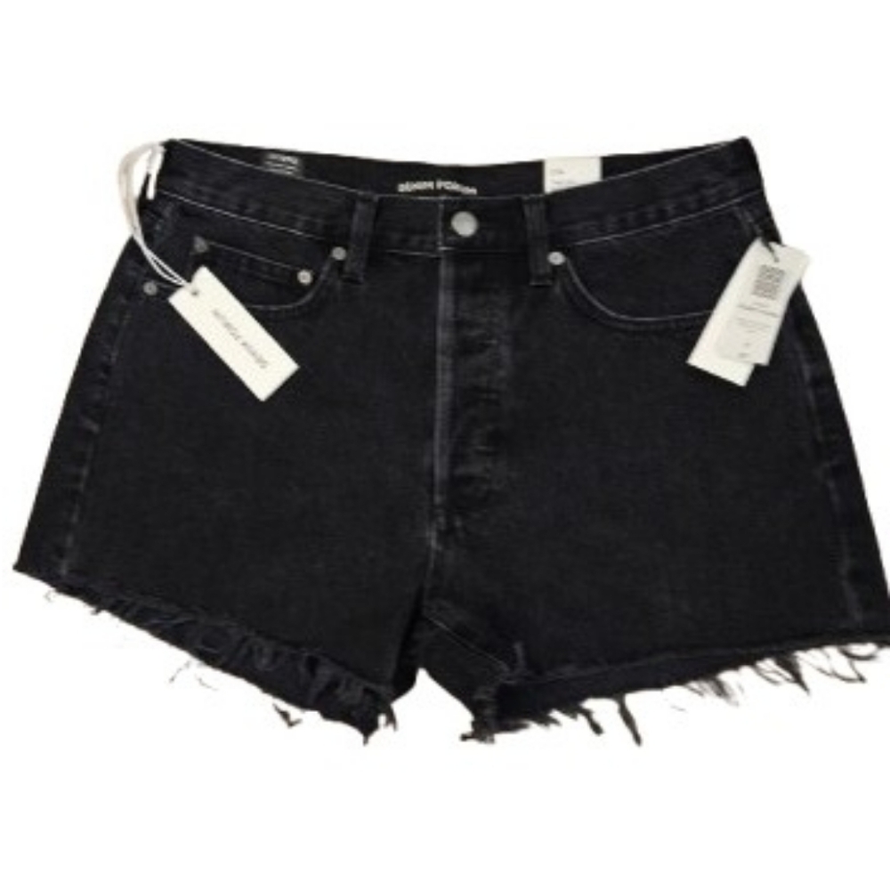 Denim Forum Ex-Boyfriend Black High-Rise Distressed Hem Jean Shorts